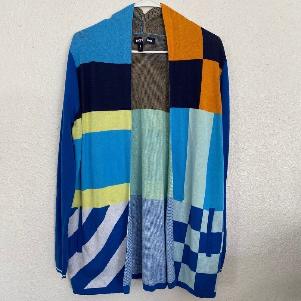 ⭐️ Lands’ End Color Block Cardigan - Picture 1 of 6